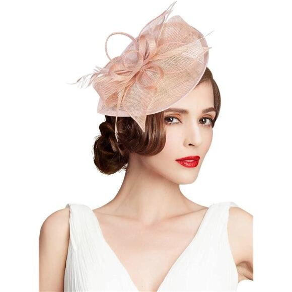 Fascinator Hat Floral Feather Pillbox Derby Hats for Women Wedding - Picture 7 of 8